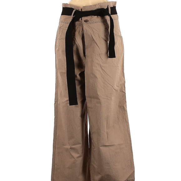 Brunello Cuccinelli wide leg beige high waist criss cross waist pants Sz 6 - Picture 4 of 11